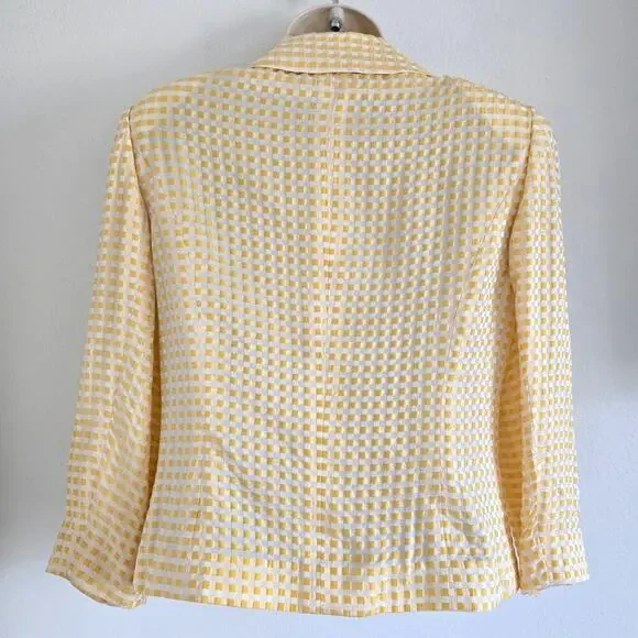 Guy Laroche Paris Silk Gingham Checked Jacket Blazer Yellow SZ-38 Made in Japan - Picture 4 of 7